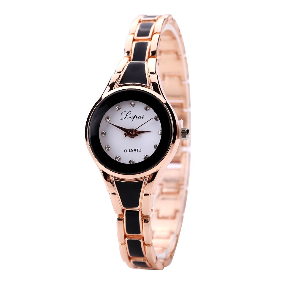 Quartz analog klocka för kvinnor diamant spets harts rem armband dam casual armbandsur montres femmes armbandsur: Guldsvart