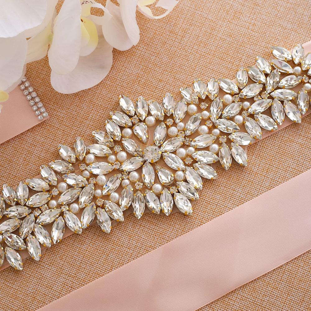 Diamantes de imitación boda Vestido con cinturón Ceñidor hecho a mano perla cinturón de novia con cinta de satén accesorios de boda baratos