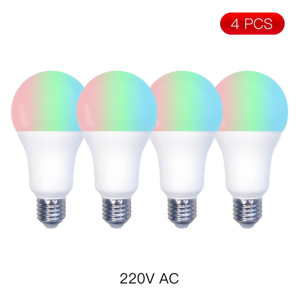 Smarte led-lampe mit wlan, dimmbar, 14w rgb-farben (farbwechsel),  e27 2700k-6500k farben-blenden, steuerung per tuya-app, kompatibel mit alexa und google assistant.: 4 stück 220v
