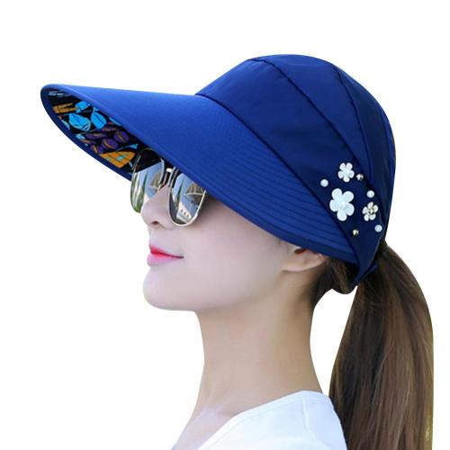 80% Sales! Zomer Vrouwen Anti-Uv Opvouwbare Zonneklep Cap Brede Rand Ademend Outdoor Hoed: Marineblauw