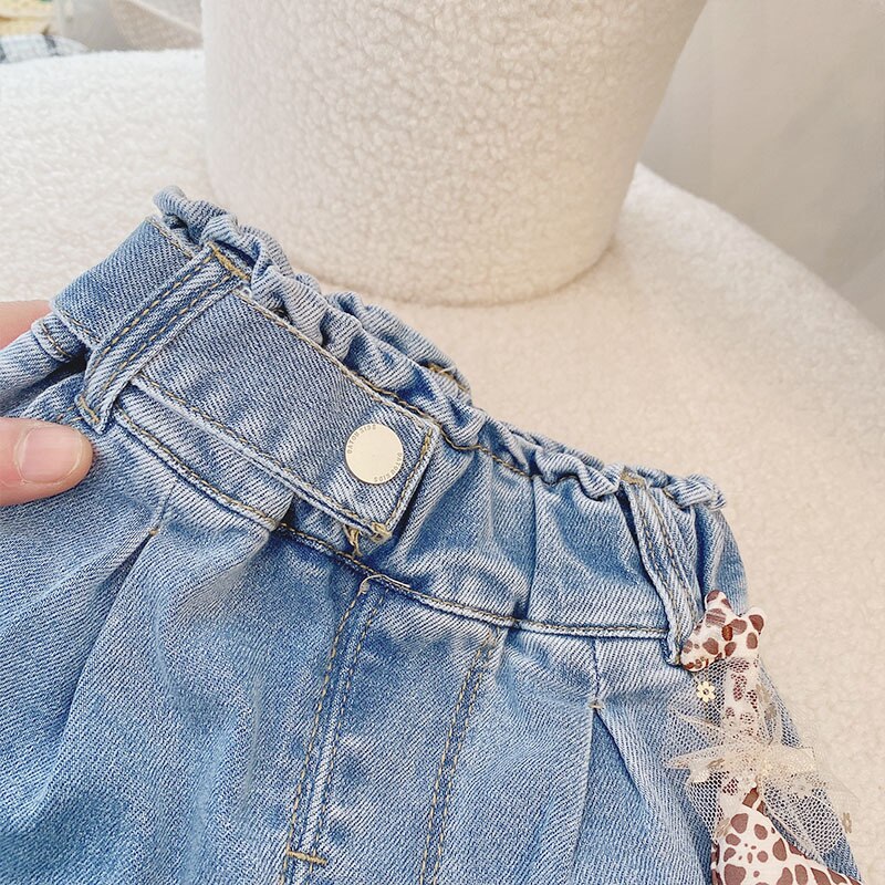 Spring Children‘s Denim Jeans Kids Harem Pants Cute Girls Casual Loose Trousers