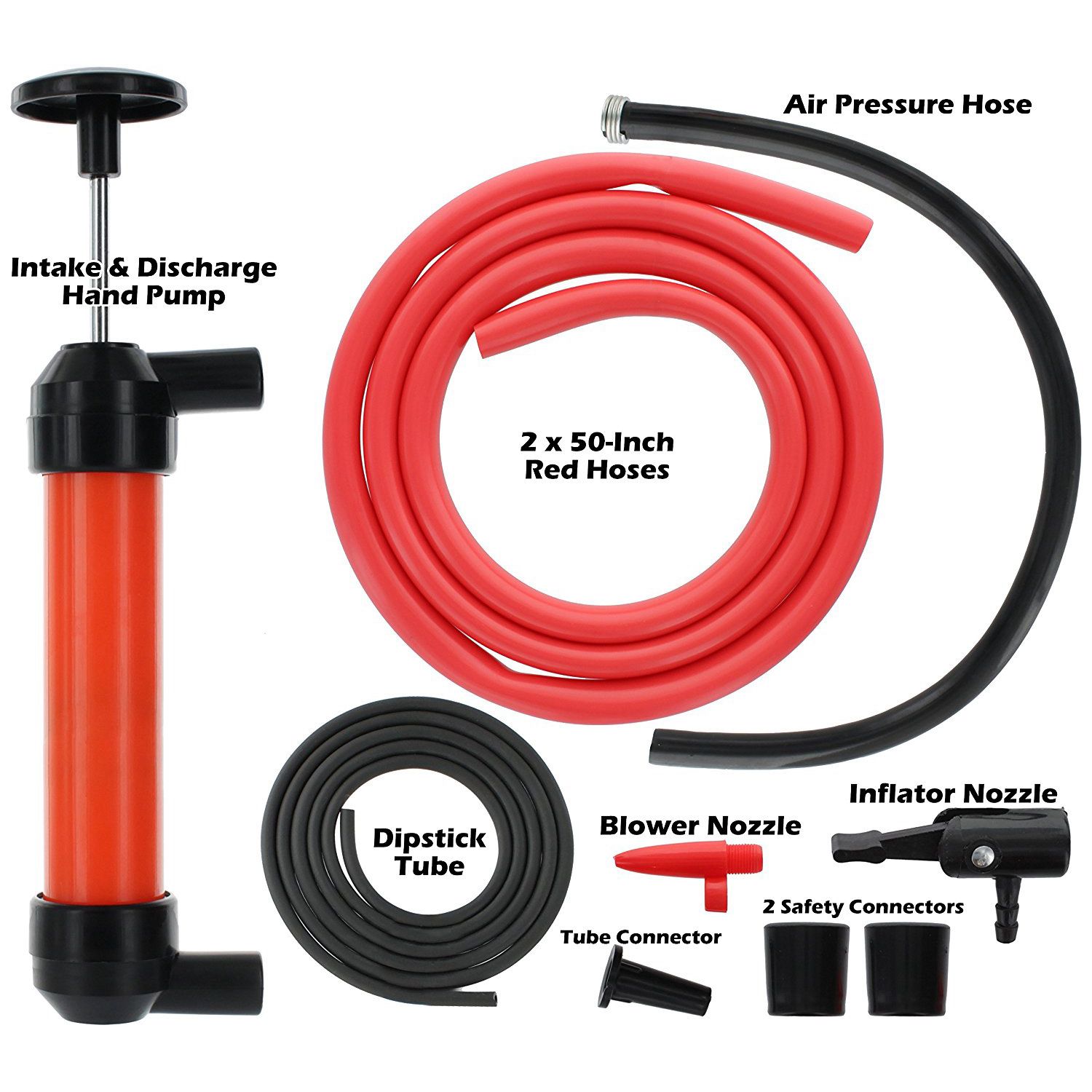Multi-Purpose Siphon Transfer Pump Kit, with Dipstick Tube | Fluid Fuel Extractor Suction Tool for Oil, Gasoline, Wate