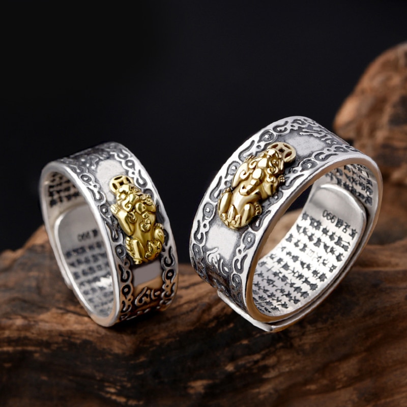 Domineering Pixiu Feng Shui Amulet Wealth Good Luck Adjustable Ring Women Men's Exquisite Ring Buddhist Jewelry