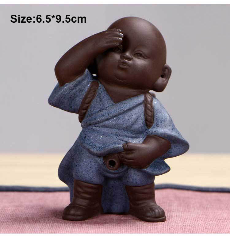 Chinese keramische thee huisdier boeddhabeeld monnik home decor decoratie pee jongen paars zand Thee ornamenten Plassen jongen: Blauw