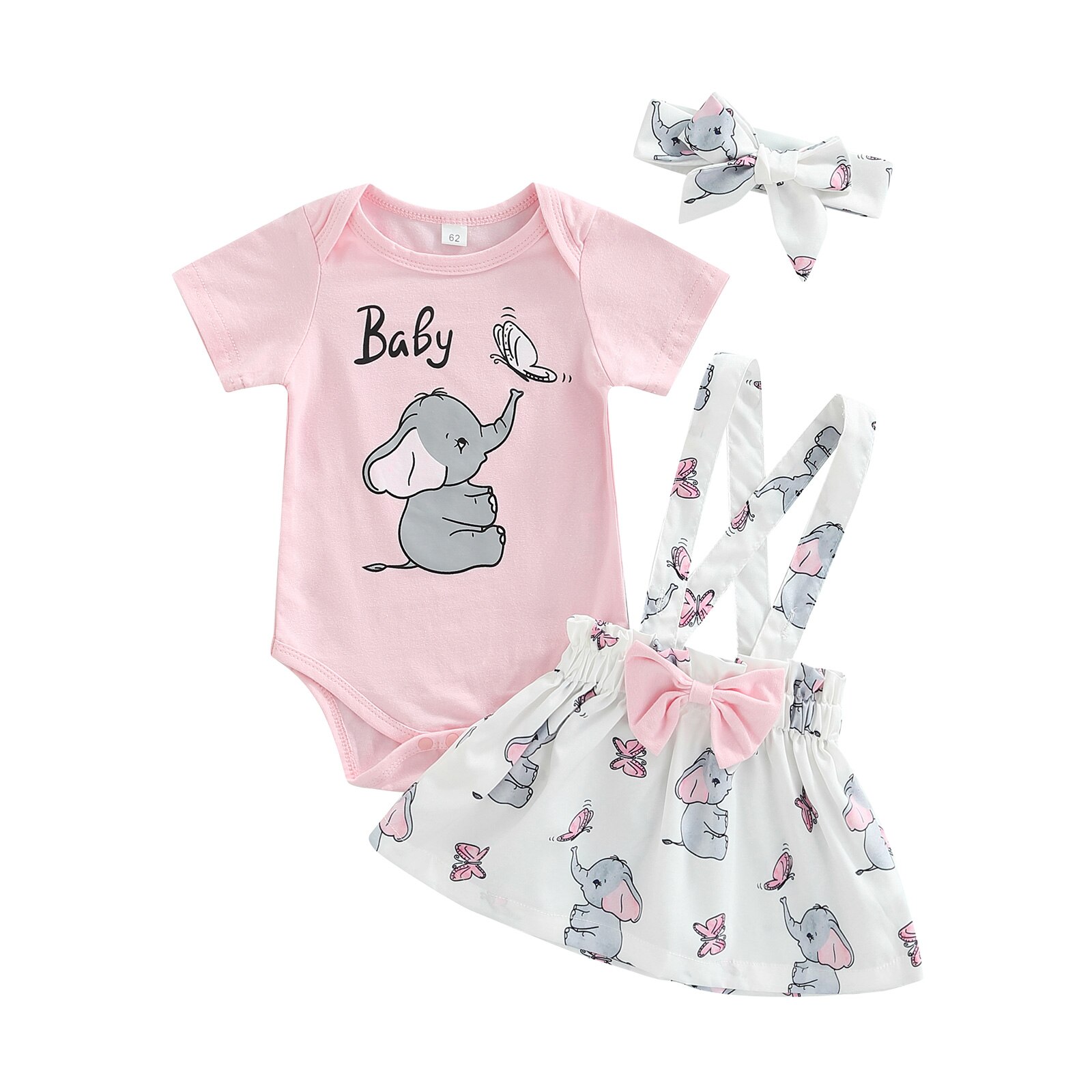 Baby Baby Meisjes Korte Mouw Romper + Jarretel Rok + Bow Hoofdband, Pasen Cartoon Bunny Patroon Kleding