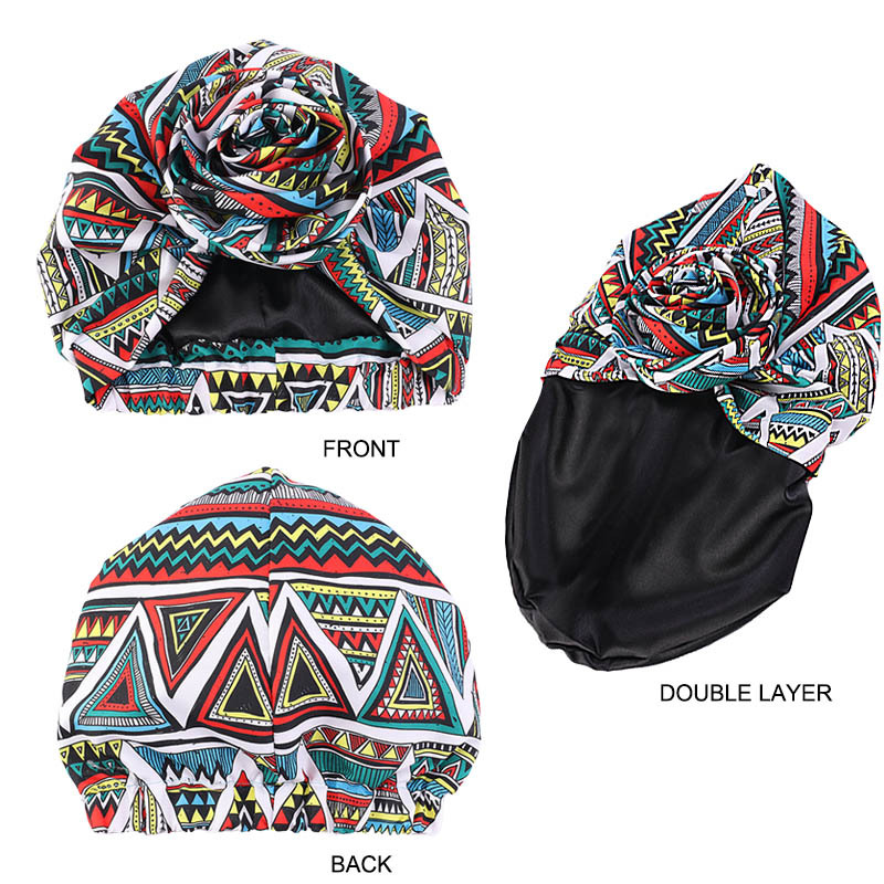 Bonnet Women African Floral Print Ankara Bonnet Hat Ladies Turban Big Flower Cap Head Scarf Beanies Wrap Indian