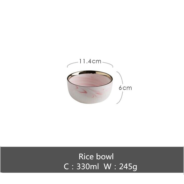 Prato de jantar de mármore rosa conjunto de utensílios de cozinha de cerâmica conjunto de pratos de comida salada de arroz macarrão tigela sopa cozinha entrega gratuita: Rice bowl