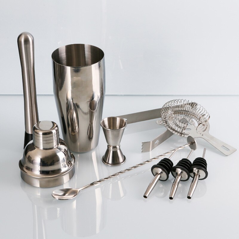 10-12 PCS Barware Set Stainless Bar Cocktail Shaker Set Shaker Set With Wooden Rack Storage Stand Bars Mixed Drinks Tool Holder