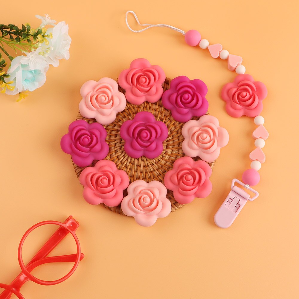 Kovict 10 stk silikone rose perler bpa gratis babybørster perler blomst form babybitringer til babybørser halskæde fremstilling