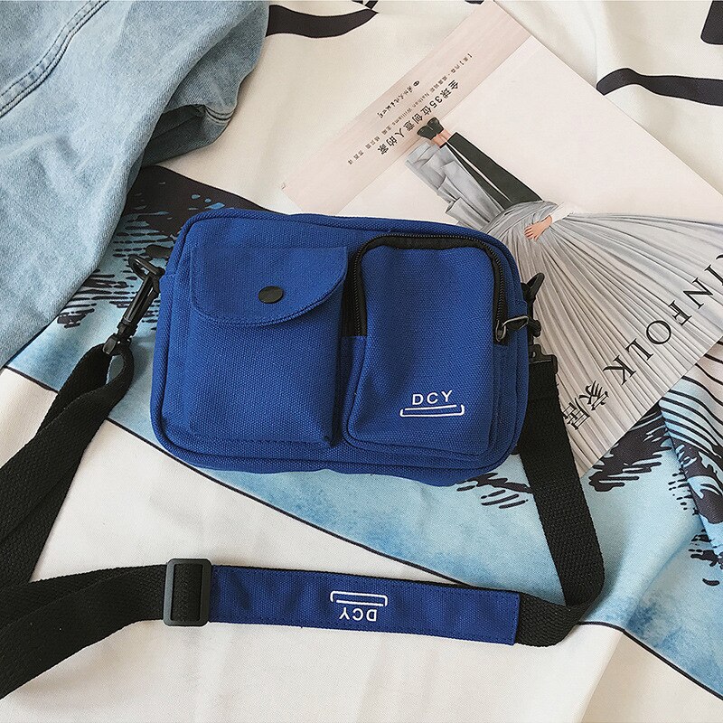 Simple classique toile sacs pour femmes nouveauté femmes moraillon couleur unie de base femme lettres sacoche à fermeture éclair: Bleu