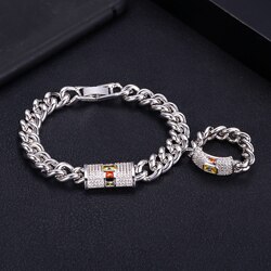 Accking Micro pave chain AAA cubic zircon bracelet ring bangle copper multicolor for women Jewelry: platinum plated set