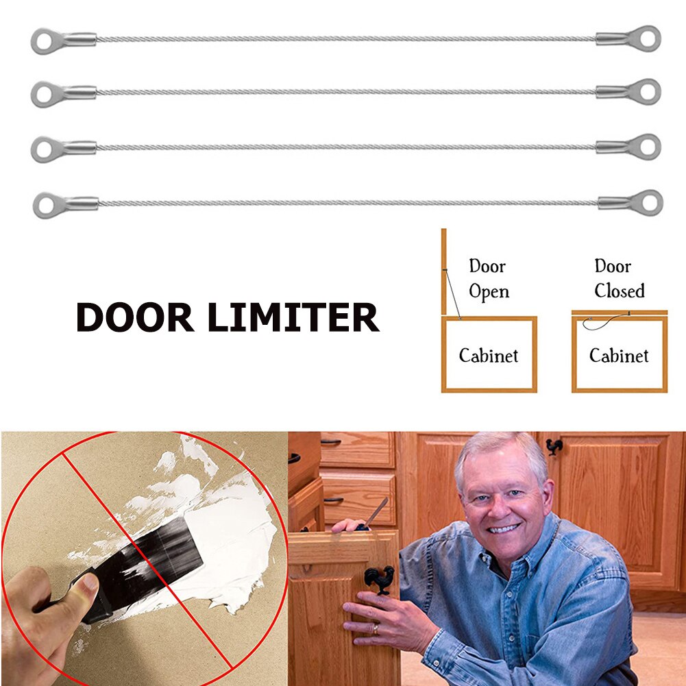 4pcs Stainless Steel Cabinet Door Window Restraint Braided Cable Locks Flexible Cupboard Door Hinge Limiter Stopper Rope