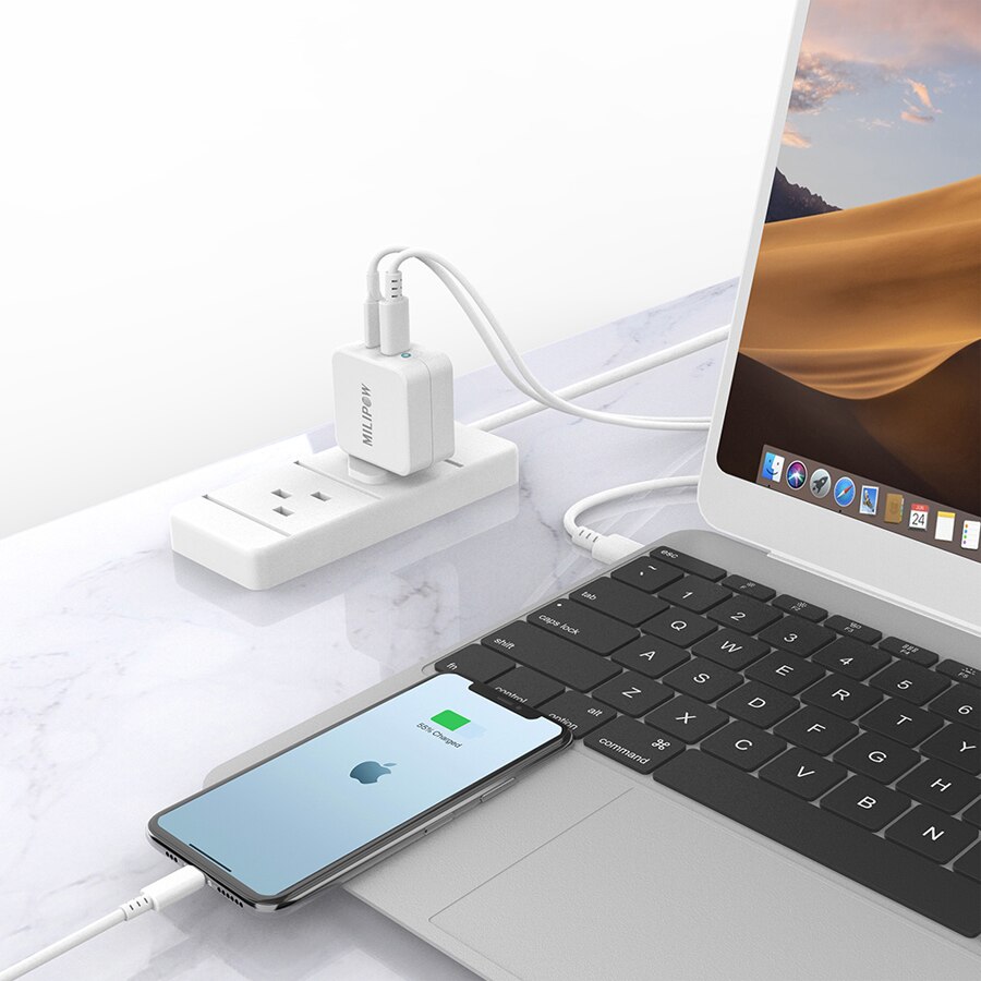 Dual Port Charger With USB-A PD 65W GaN charger Fast Charging For Apple MacBook Pro/Air,iPad Pro,iPhone 11 /Pro Max,Switch