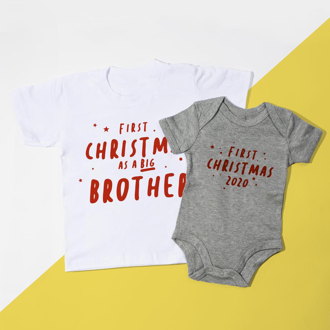 Grote Broer T-shirt & Little Sibling 1st Kerst Bodysuit Leuke Bijpassende Set Eerste Kerst Brothers Outift Anouncement Tee