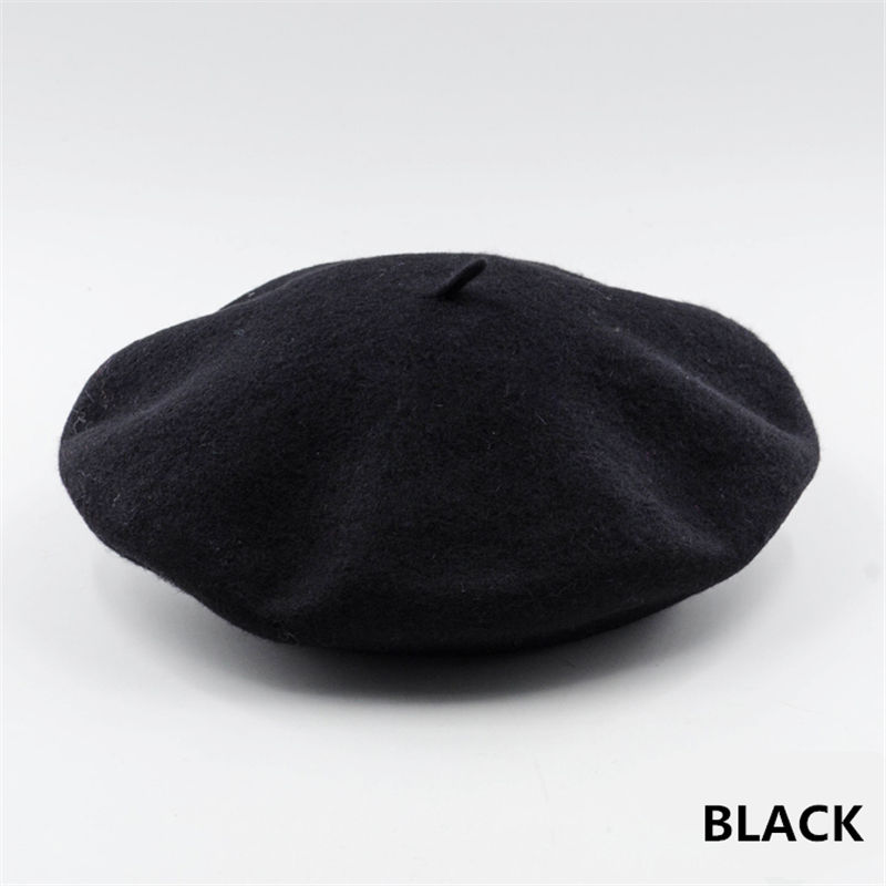 Béret en Laine Rétro et Style Artiste Français pour Femme et Fille Chapeau Vintage de Couleur Unie, , pour Dame, Hiver: Black