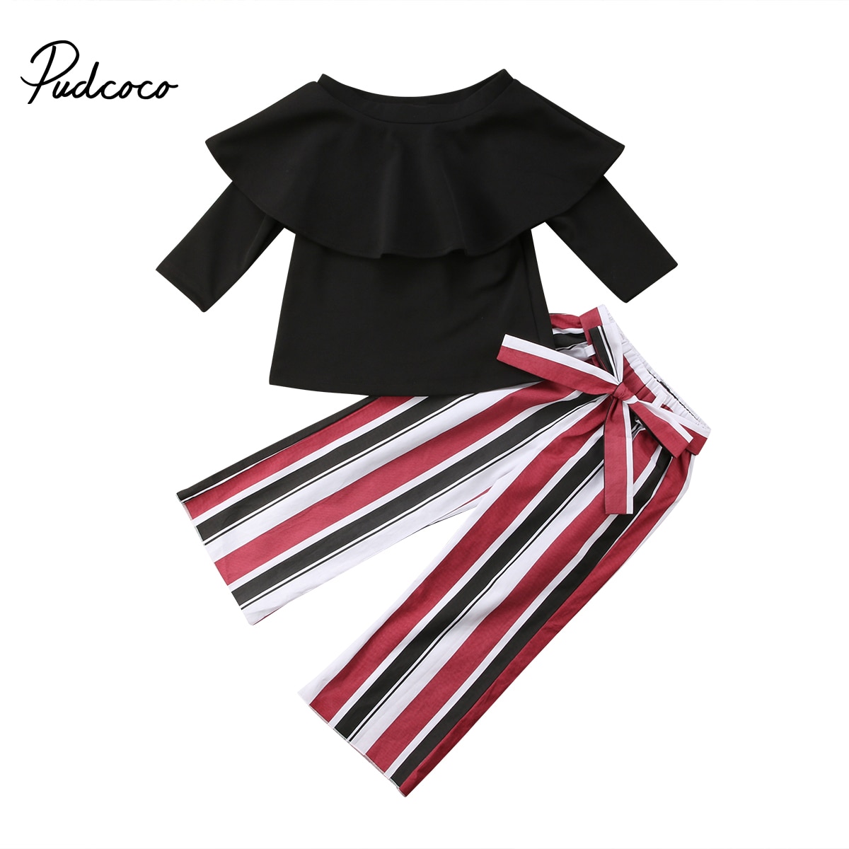 Brand Toddler Infant Kids Baby Girl Off Shoulder Tops Blouse Shirt Striped Long Pants Outfits Short Sleeve Clothes 1-6T