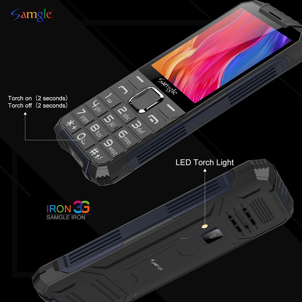 Samgle  f6 iron wcdma 3g 2.8 inch kleurenscherm feature phone snelkeuze whatsapp twitter groot toetsenbord robuuste mobiele telefoon