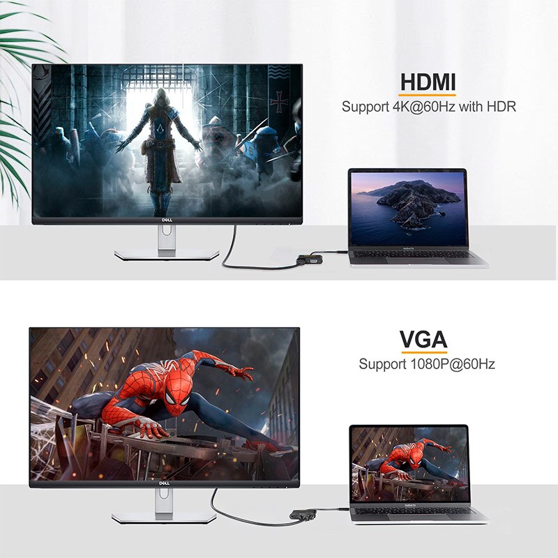 CableCreation USB Typ C zu HDMI VGA Adapter Typ C zu HDMI 4K 60Hz und VGA 1080P 60Hz Konverter Hub Dock für Macbook pro Dell