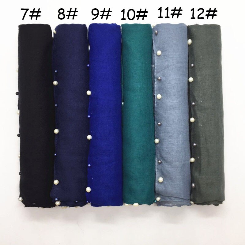 Chiffon falten schal perle kanten schal schlicht max welligkeit hijab lange pashmina schalldämpfer moslemischer schal schals 18 farben