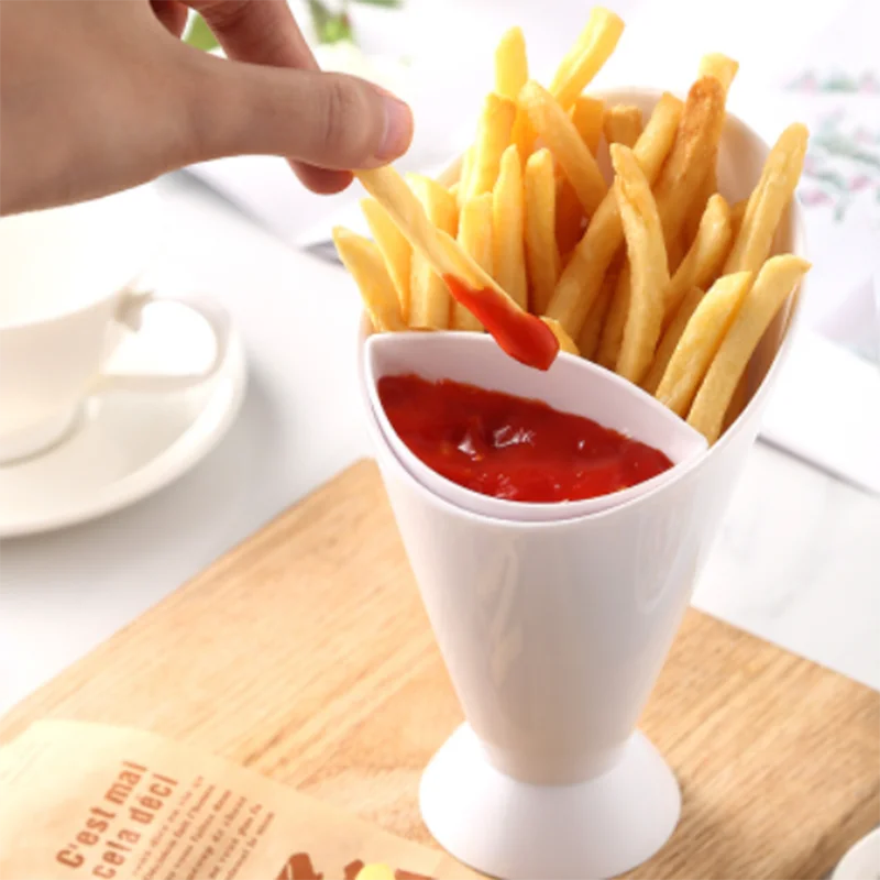 2-in-1 frietbekers Plastic bekers Sauzen Snacks Dessertbord Ketchup Schuine beker Twee kopjes uitloop Keukenaccessoires