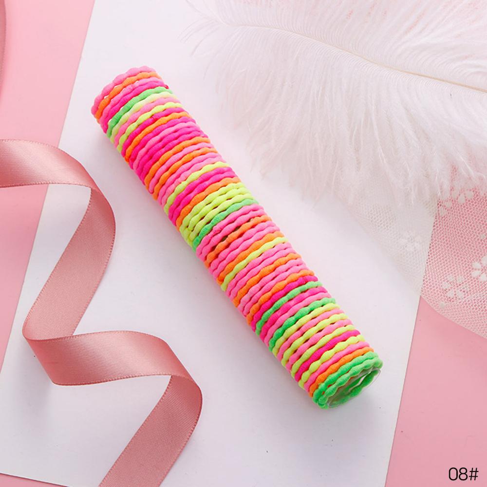 Vrouwen Kinderen Meisjes Elastische Haarband 50 Stks/pak 3 Cm Kleurrijke Hair Ties Touwen Scrunchy Paardenstaart Rubberbands Tie Gum Accessoires: 08