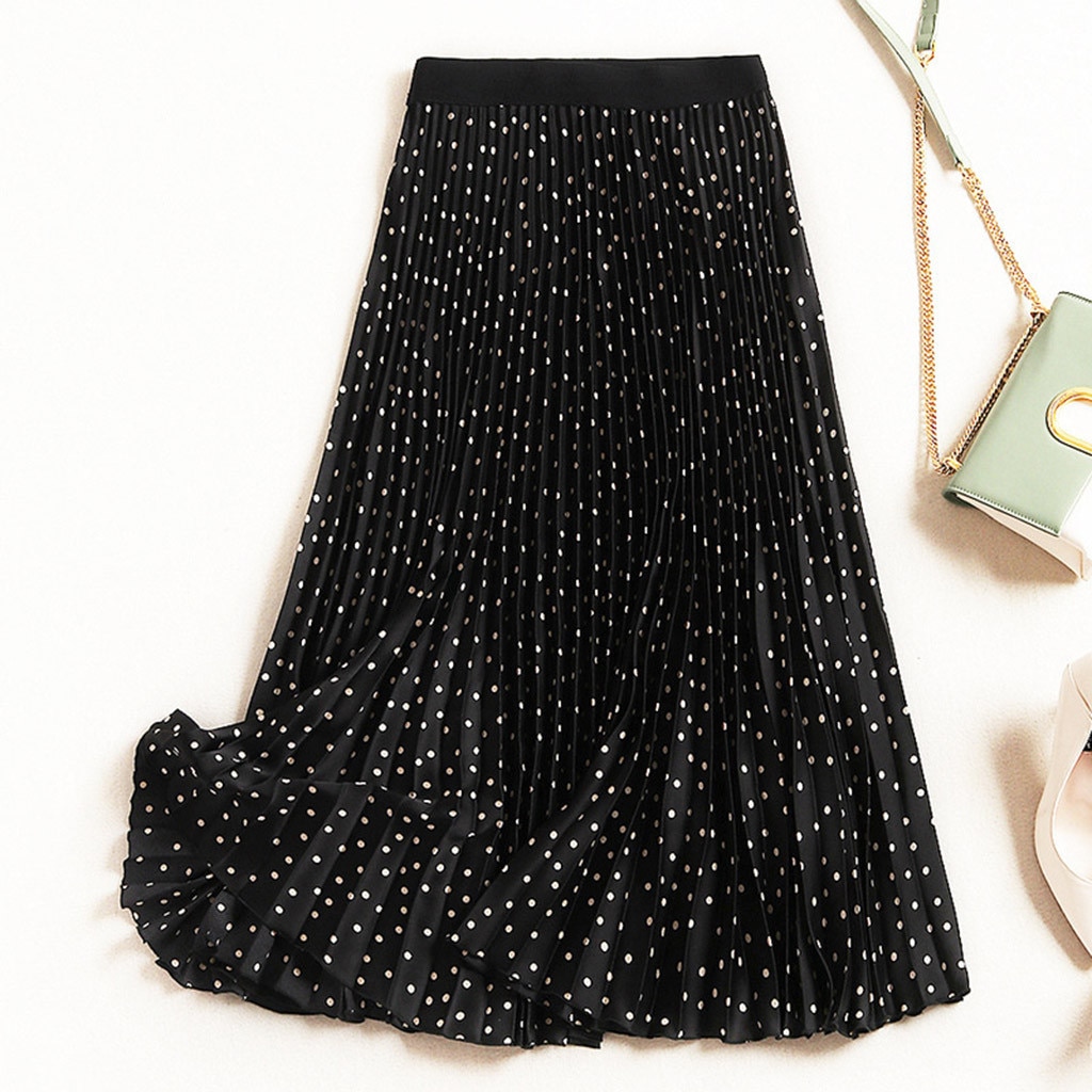Geplooide Rokken Vrouwen Lente Rok Hoge Taille Dot Print Midi Rokken Elegante Maxi Lange Rokken Femme Faldas Mujer # T2G