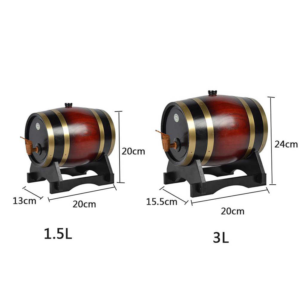 3L 1 5L Oak Wine Barrel with Wooden Base for Aging Wine Whiskey Bourbon Small Charred Oak Barrel Home Brewing Storage Decor