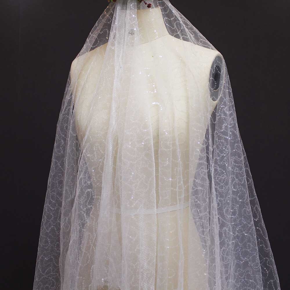 Velo de boda brillante con lentejuelas de 4 M de largo 4 medidores de una capa de plata lentejuelas marfil velo de novia en tul sin peine