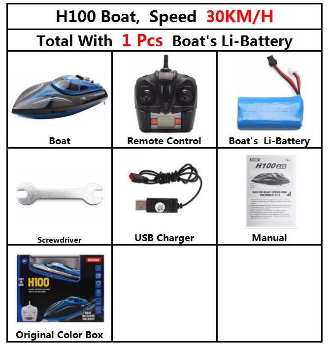 Upgraded 2.4GHz 4CH Remote Control RC High Speed Boat Skytech H100 Racing Speed Boat With LCD Screen Toys For Kids Children: 30kmH H100 1b Box