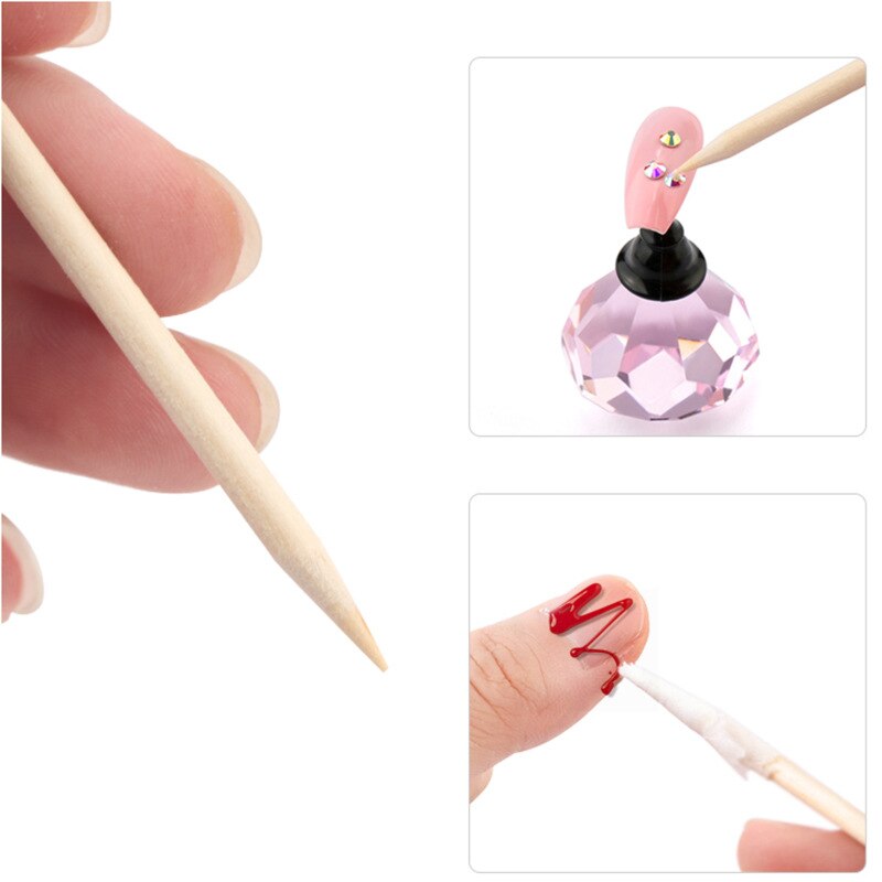Juego de palitos de madera naranja para quitar cutículas, herramientas para manicura, 4 tamaños diferentes, 100 Uds.
