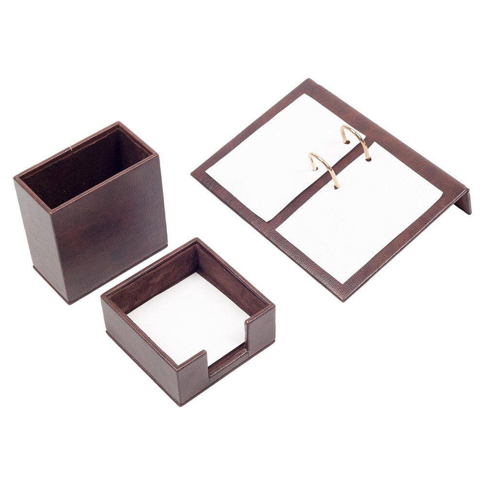 Triple Desk Set/Pen Box, Calendar Holder, Note Paper Holder (Desk Organizer Office Accessories Desk Accessories): Brown