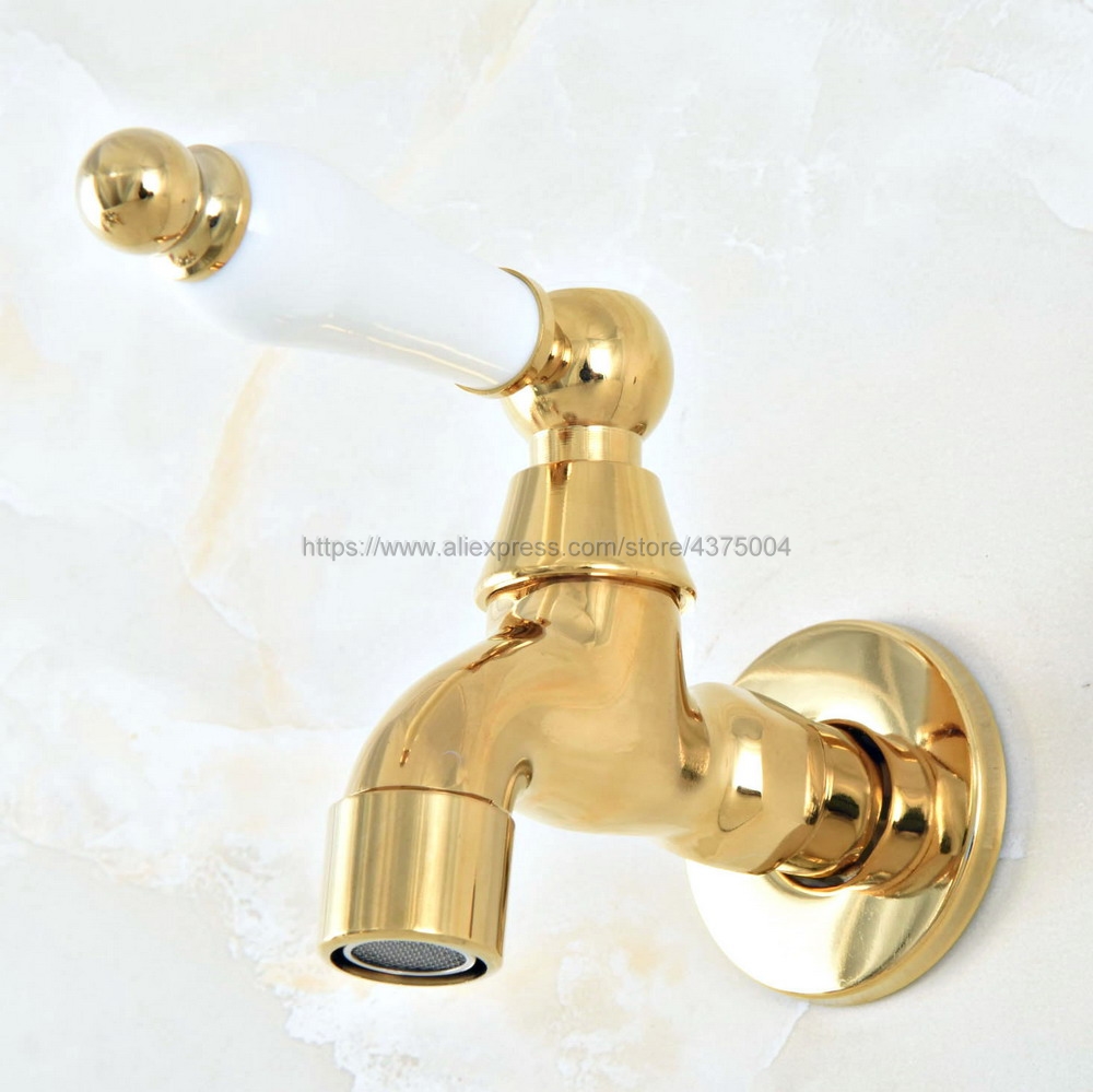 Gepolijst Gold Brass wand Mop Zwembad Sink Tap voor Keuken Badkamer Tuin Enkel Handvat Koud Water Kraan Nav146
