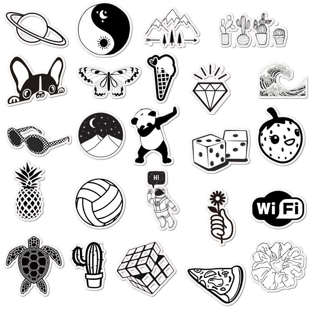 50pcs Black White INS Style Vsco Stickers Waterproof Boy Girl Cool Graffiti Sticker for DIY Car Laptop Guitar Luggage Skateboard