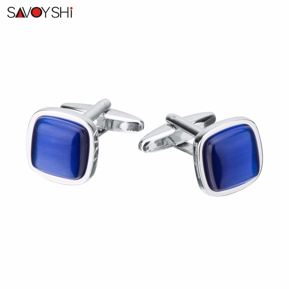 SAVOYSHI – boutons de manchette carrés en pierre opale bleue pour homme, , de mariage pour marié, gratuit