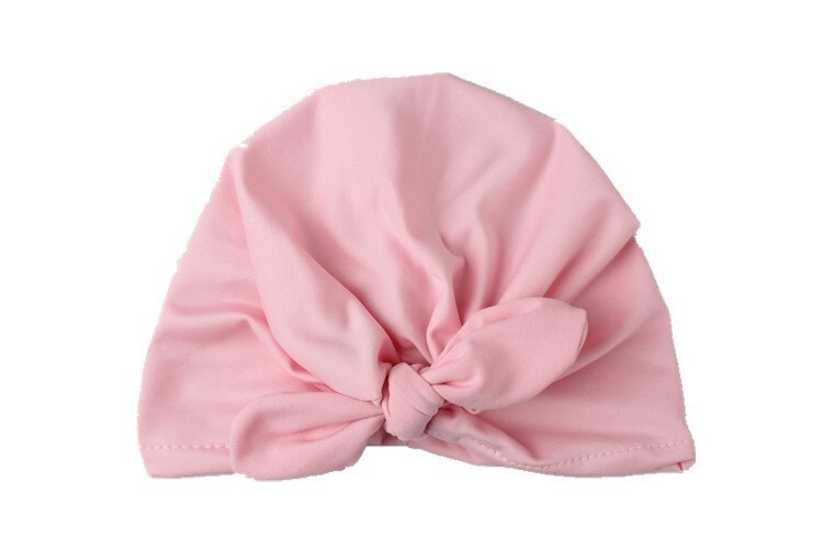 Cute Rabbit Ears Indian Hat Unisex Solid Cotton Hats Cap Baby Girls Kids Knot Turban Hair Headwrap Accessories for Children: light  pink