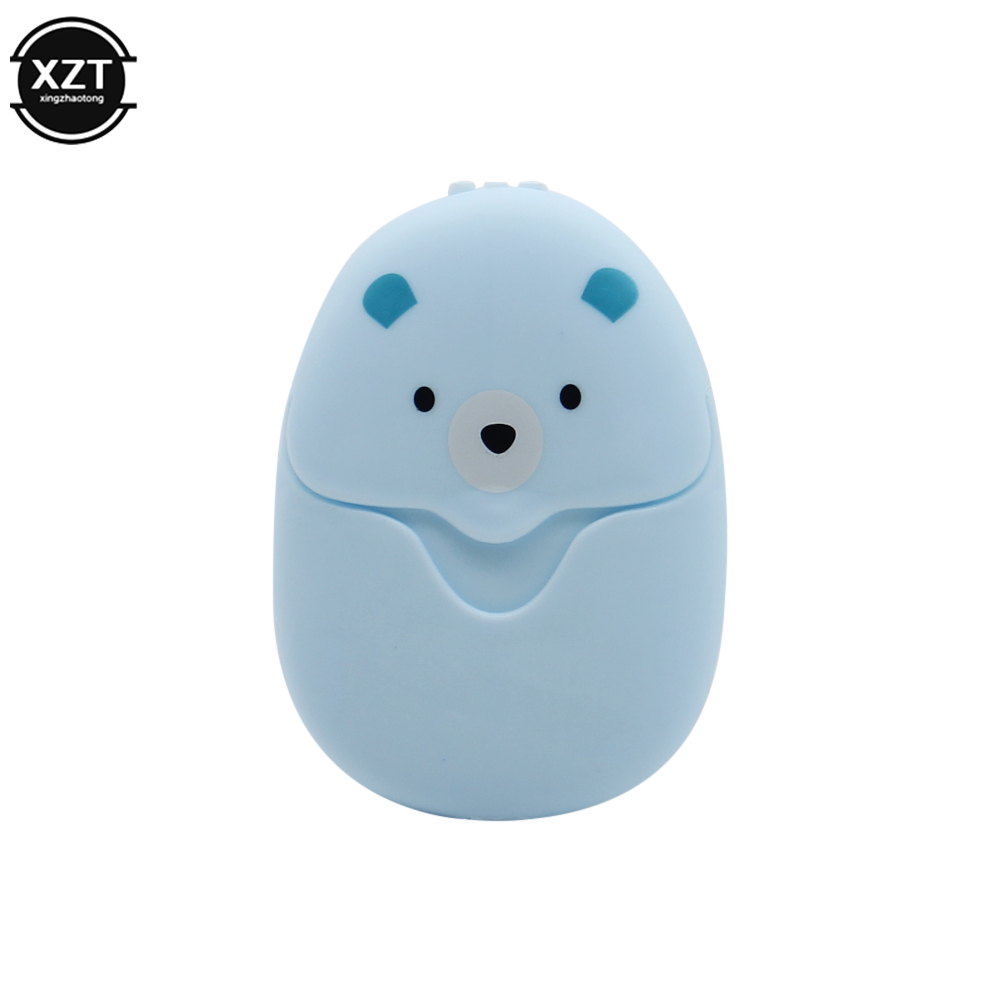 Draagbare Wegwerp Reinigingszeeppapier 50 Stuks Cartoon Reispapier Zeepjes Schattige Beer Papieren Zeeptabletten Voor Reizen Zeepvellen: Sky Blue
