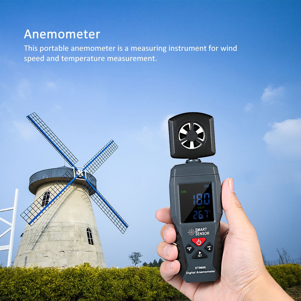 Smart Sensor ST9606 Digitale Lcd Anemometer Thermometer Draagbare Windsnelheid Meten Meter Luchtsnelheid Gauge Windmeter Windsurf