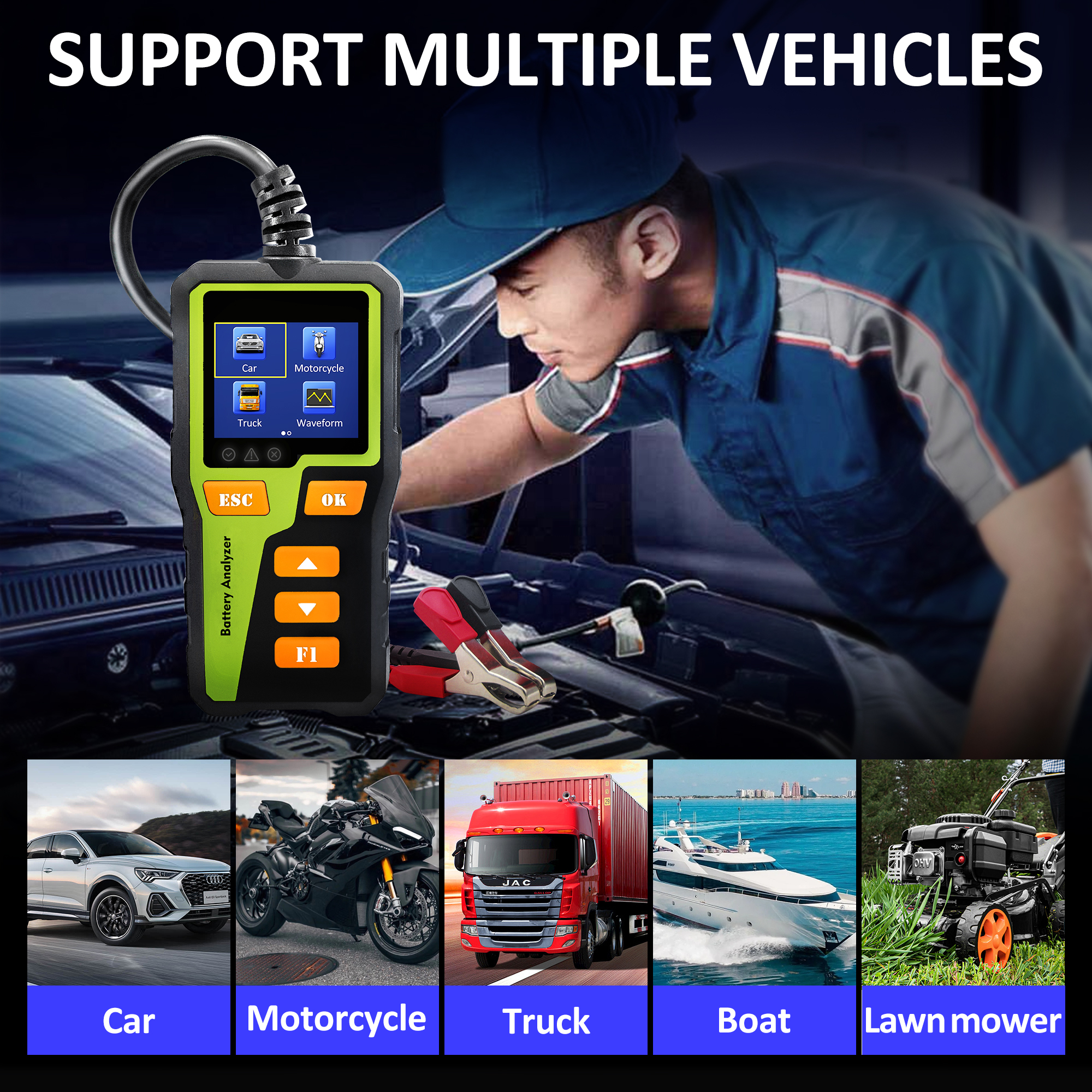 BT-30 Batterie Tester zuletzt Tester Autobatterie Tester abs digitaler Autobatterie analysator für sterben meisten Batterien unterstützt 10 Sprachen