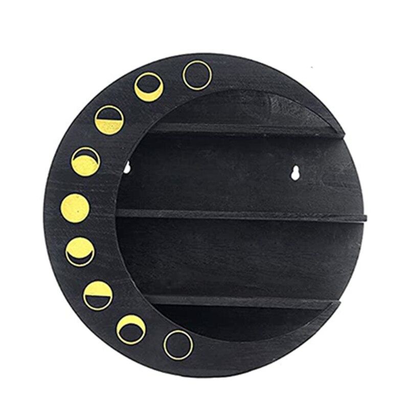 Estante de pared con forma de luna D08D, 3 niveles, estantes de exhibición de fase media luna, decoración de pared, almacenamiento colgante para sala de estar, dormitorio, maquillaje
