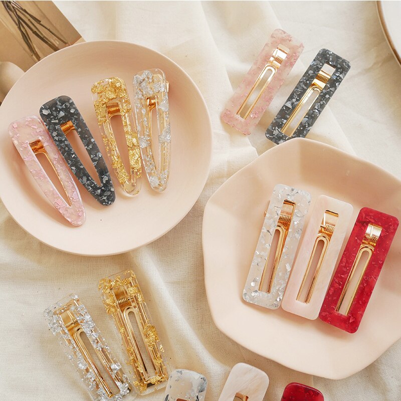 1PC Neue Frauen Mädchen Acryl Hohl Waterdrop Rechteck Haar Clips Zinn Folie Pailletten Haarnadeln Barrettes Stirnbänder Haar Zubehör