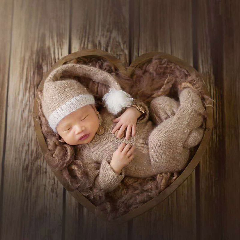 Fotografia do bebê adereços de madeira caixa de forma de coração recém-nascidos foto posando tiro prop acessórios