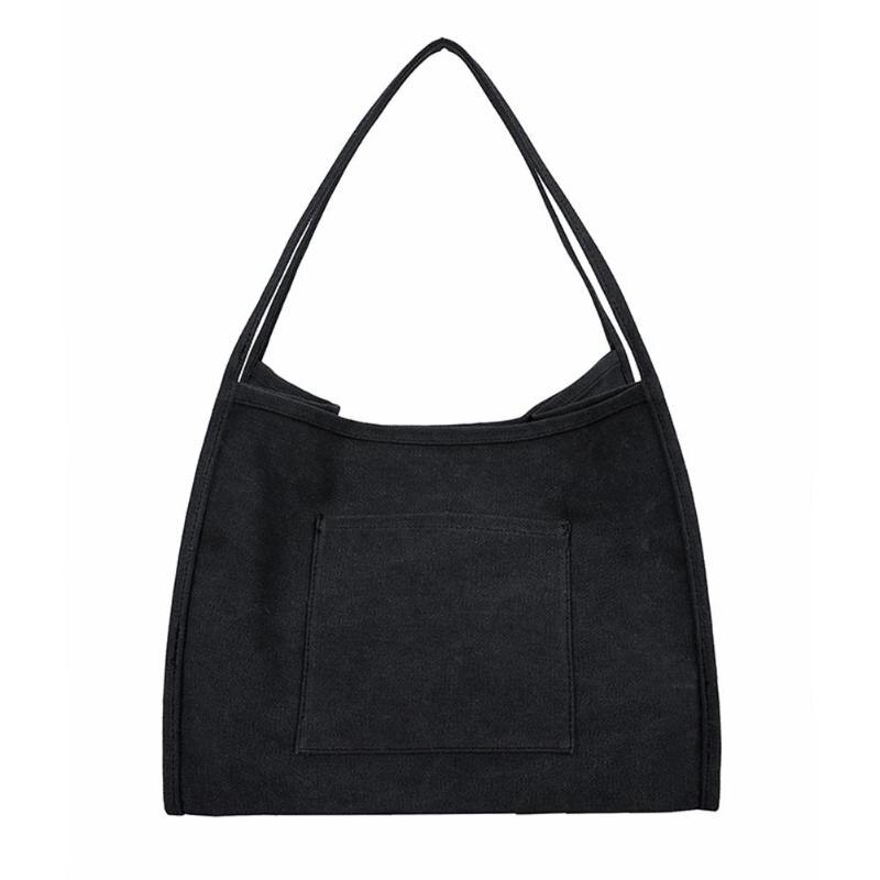 Mode Dames Effen Kleur Schouder Handtassen Zomer Strand Vrouwen Grote Capaciteit Top-Handvat Tassen Casual Canvas Shopping Totes: Black