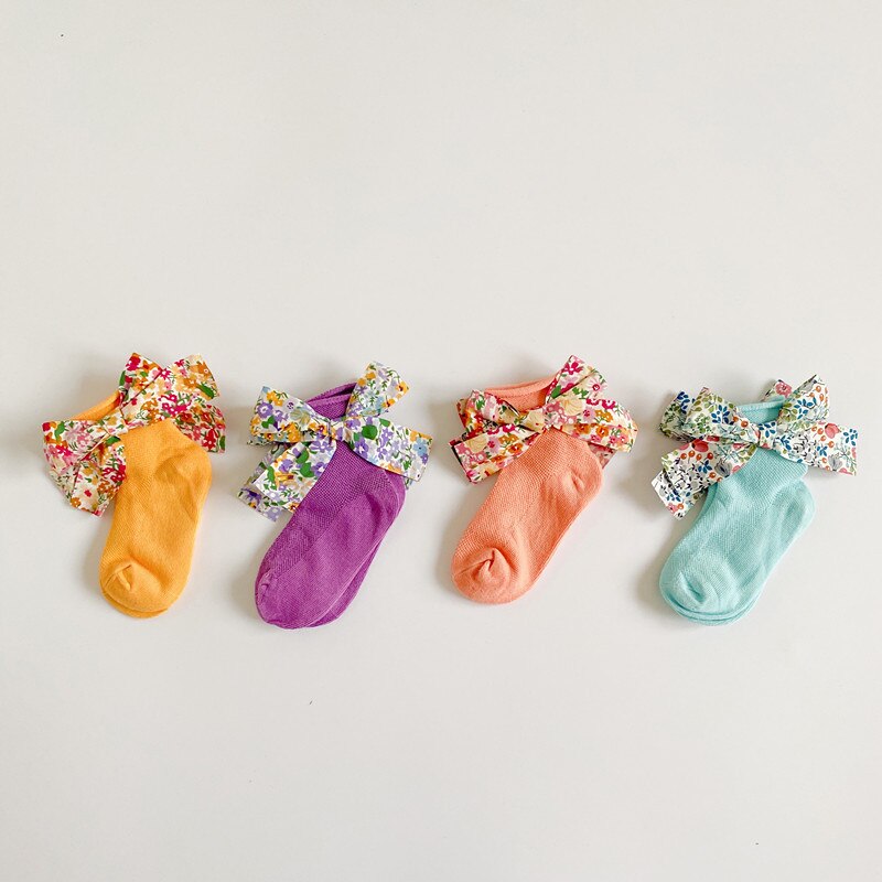 7 couleurs bébé filles garçons princesse chaussettes fleurs imprimer nœud papillon anti-dérapant coton mignon chaussettes 0-2 ans