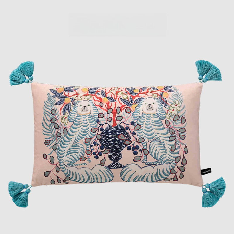 Housse de coussin rectangulaire avec pompon mignon chien, taie d'oreiller imprimée Double face en velours doux, décoration de canapé, chambre à coucher, voiture 30x50cm: vert