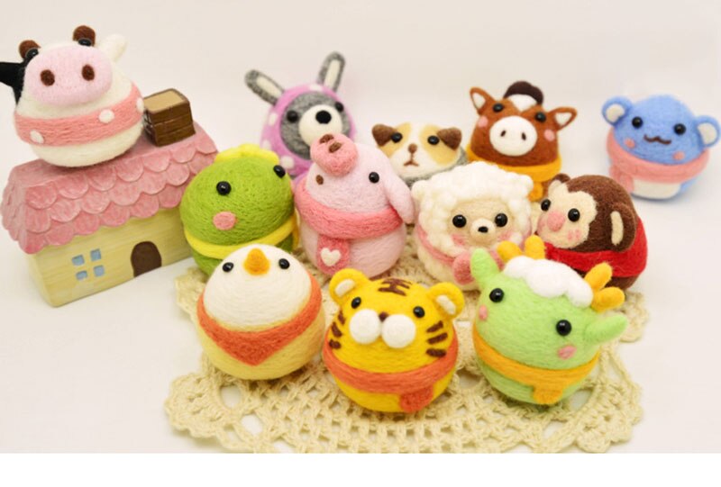1Pcs Cute Animal Pets Needle Wool Felt kits Handmade Toy Doll Wool Felt Poked Kitting Non-Finished DIY Wool Felting Package