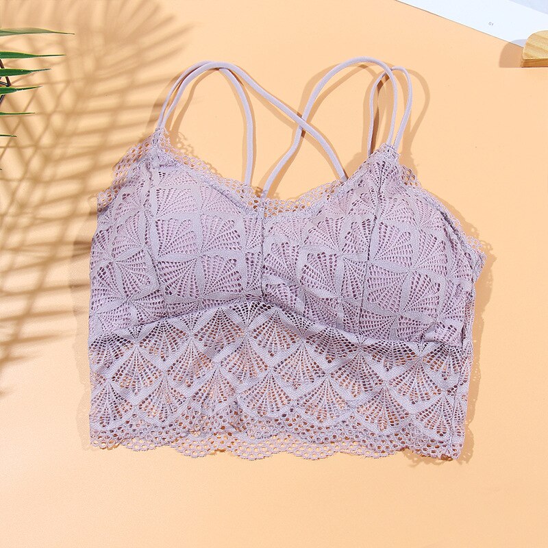 Chrleisure kvinder bh sommer tube top sexede bh toppe åndbar komfortabel camisole cross back lingeri: Lilla