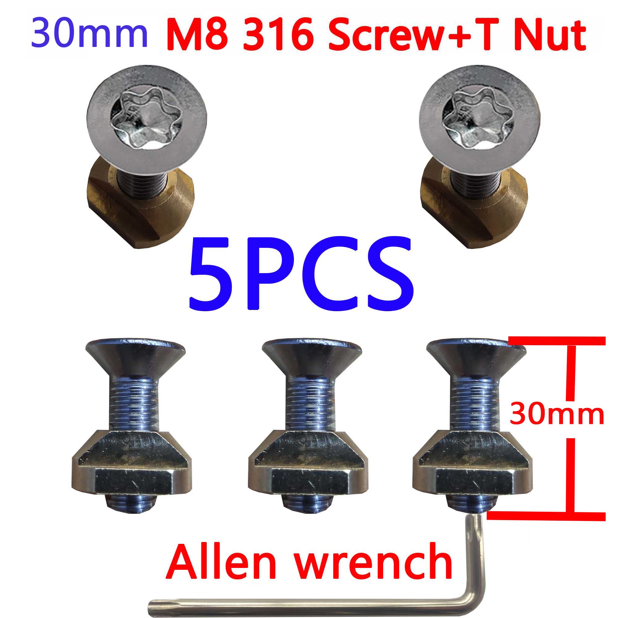 Tornillos Hydrofoil M8 (25mm y 30mm) Montaje t-nuts 316 Hydrofoil pistas Accesorios: M8-5-30-b