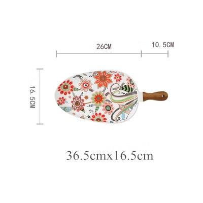 Nordic Diner Borden Keramische Schotel Steak Salade Lade Met Houten Handvat Kerst Steak Platen Home Decor Ovale Gerechten: Medium1