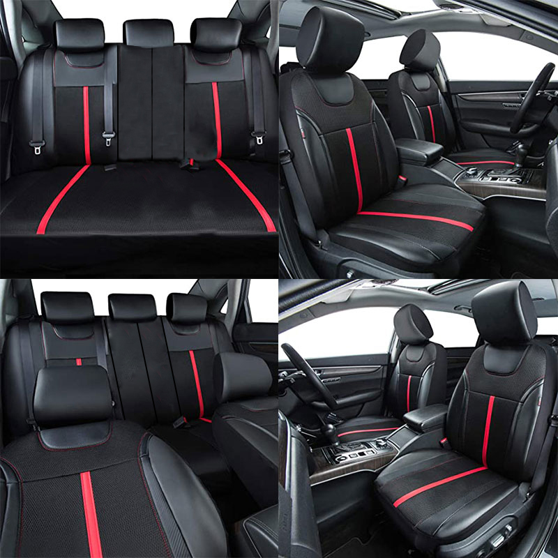 AUTO PLUS PU-Leder und Netzstoff, universelles Autositzbezug-Set, Autozubehör, Unisex, passend für die meisten Autos, SUVs, Van, LKWs, Sitzkissen