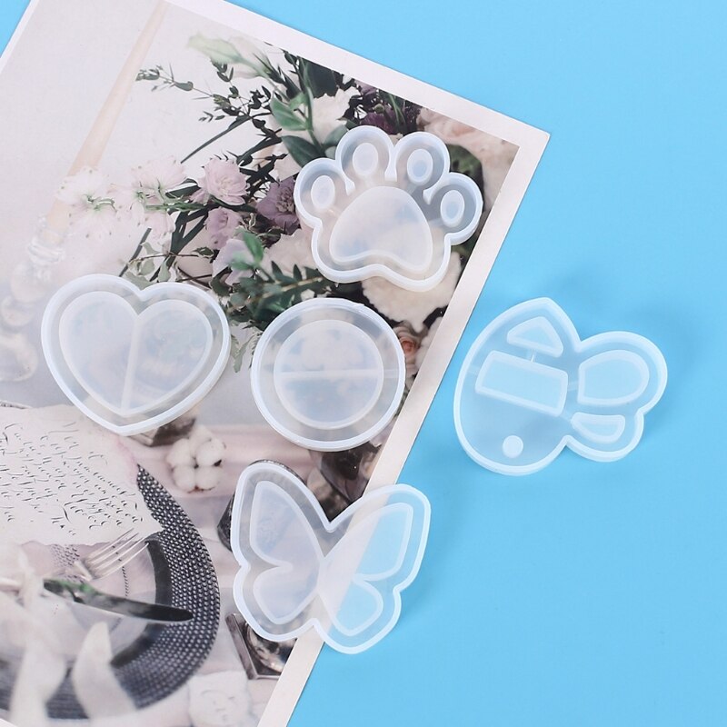 5 Styles Resin Shaker Molds Set Bee Round Heart Cat's Paw Butterfly Epoxy Quicksand Silicone Keychain Pendant Molds Kit